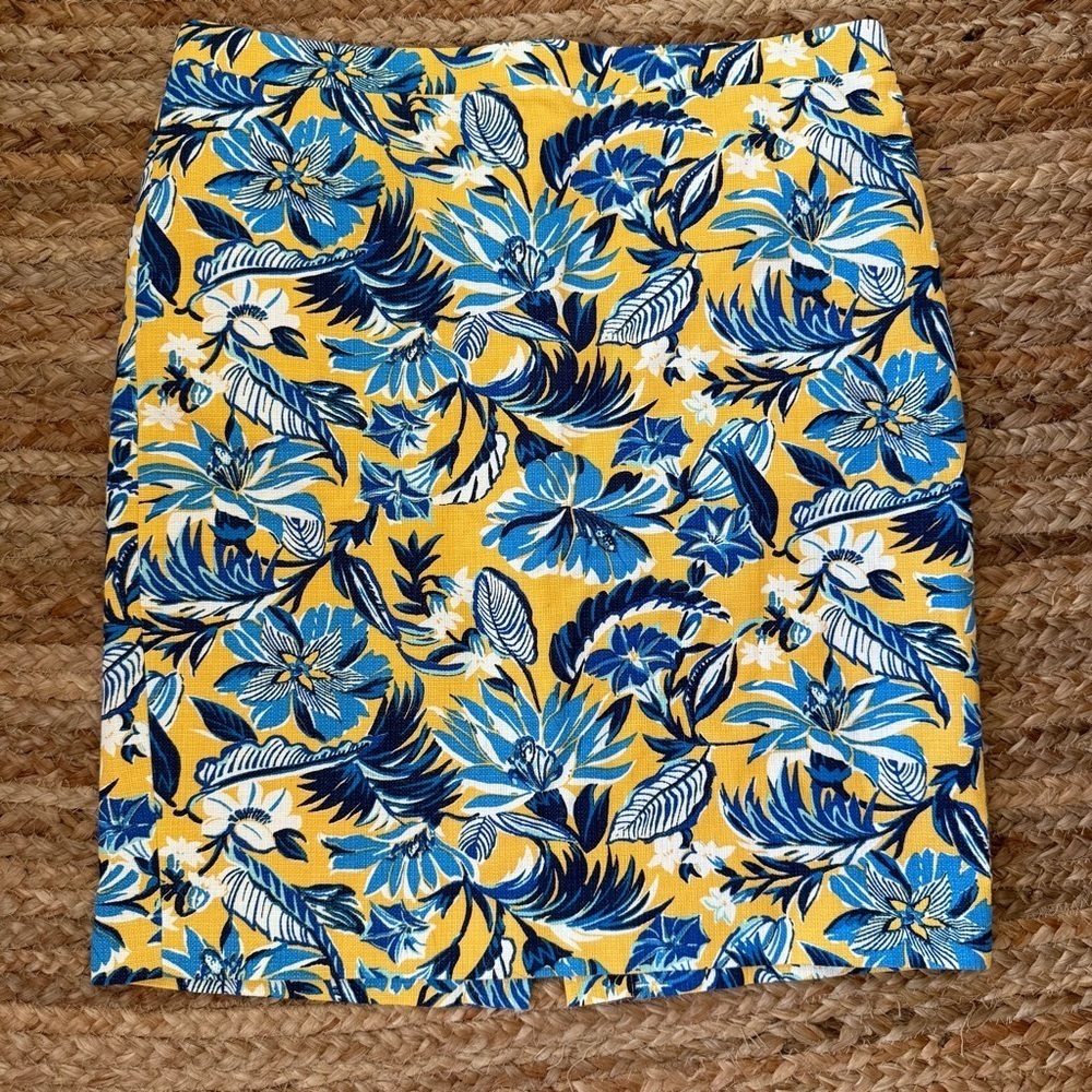 J Crew Size 14 Orange & Blue Tropical Floral Cotton Skirt